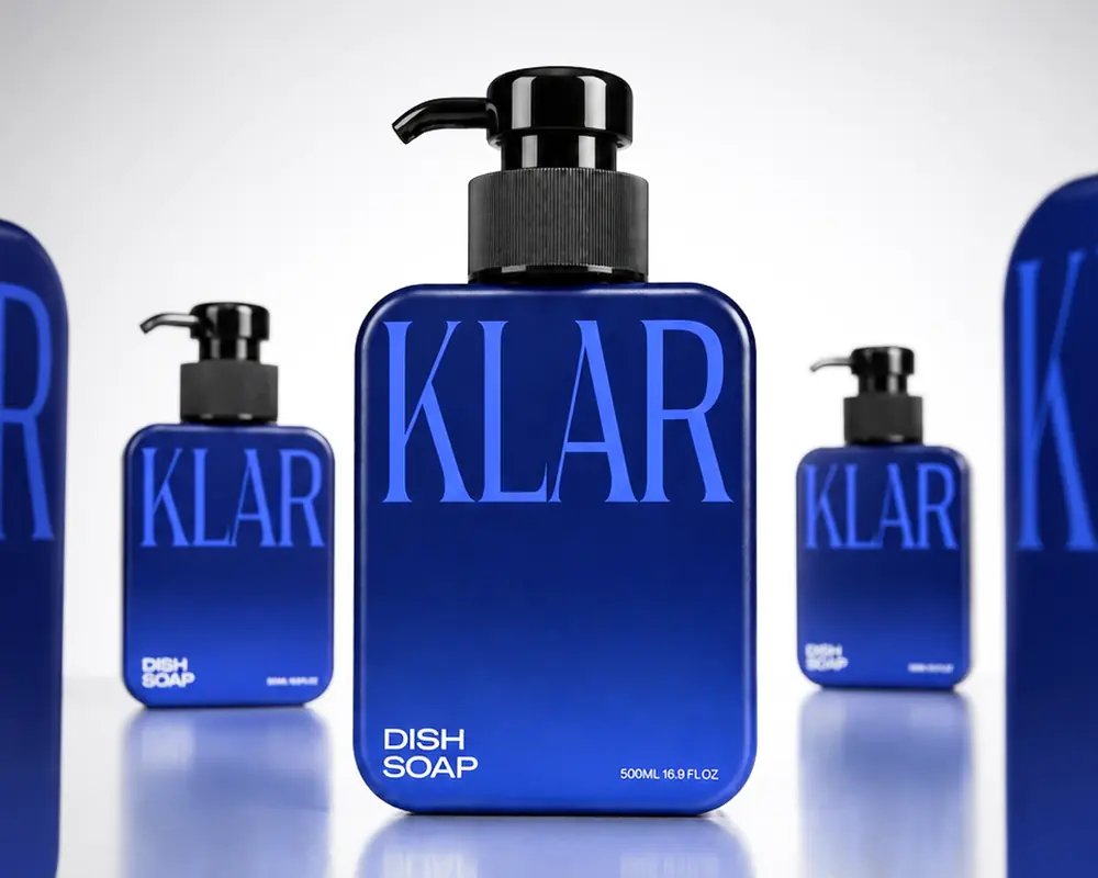 KLAR cobalt blue dish soap bottles
